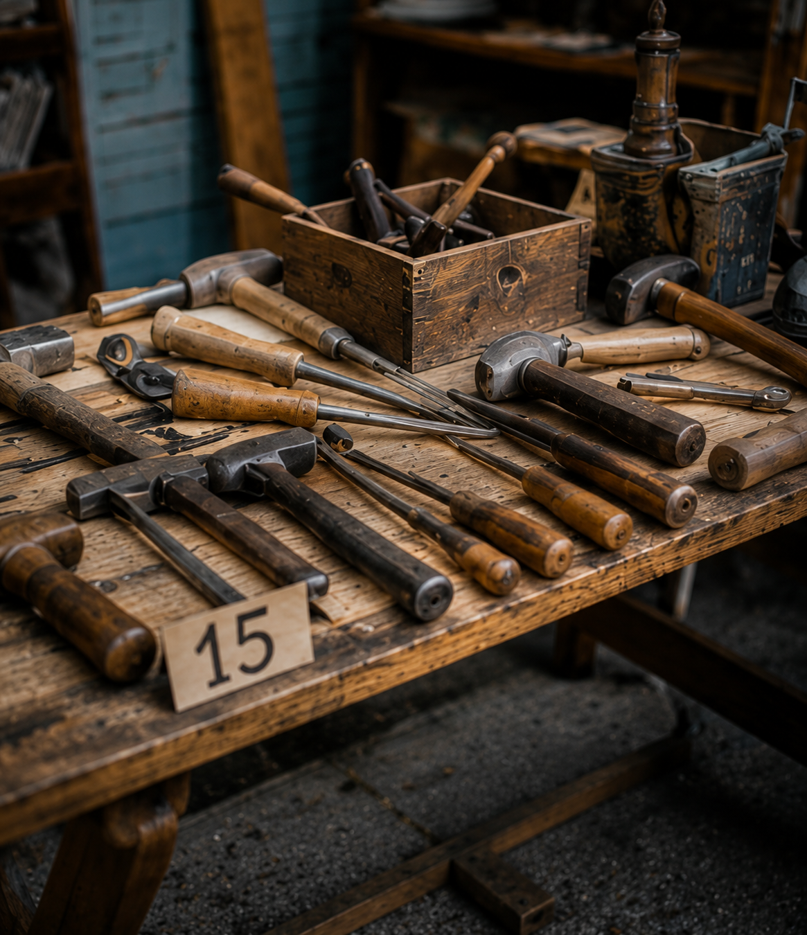 Antique hand tools and vintage workshop equipment