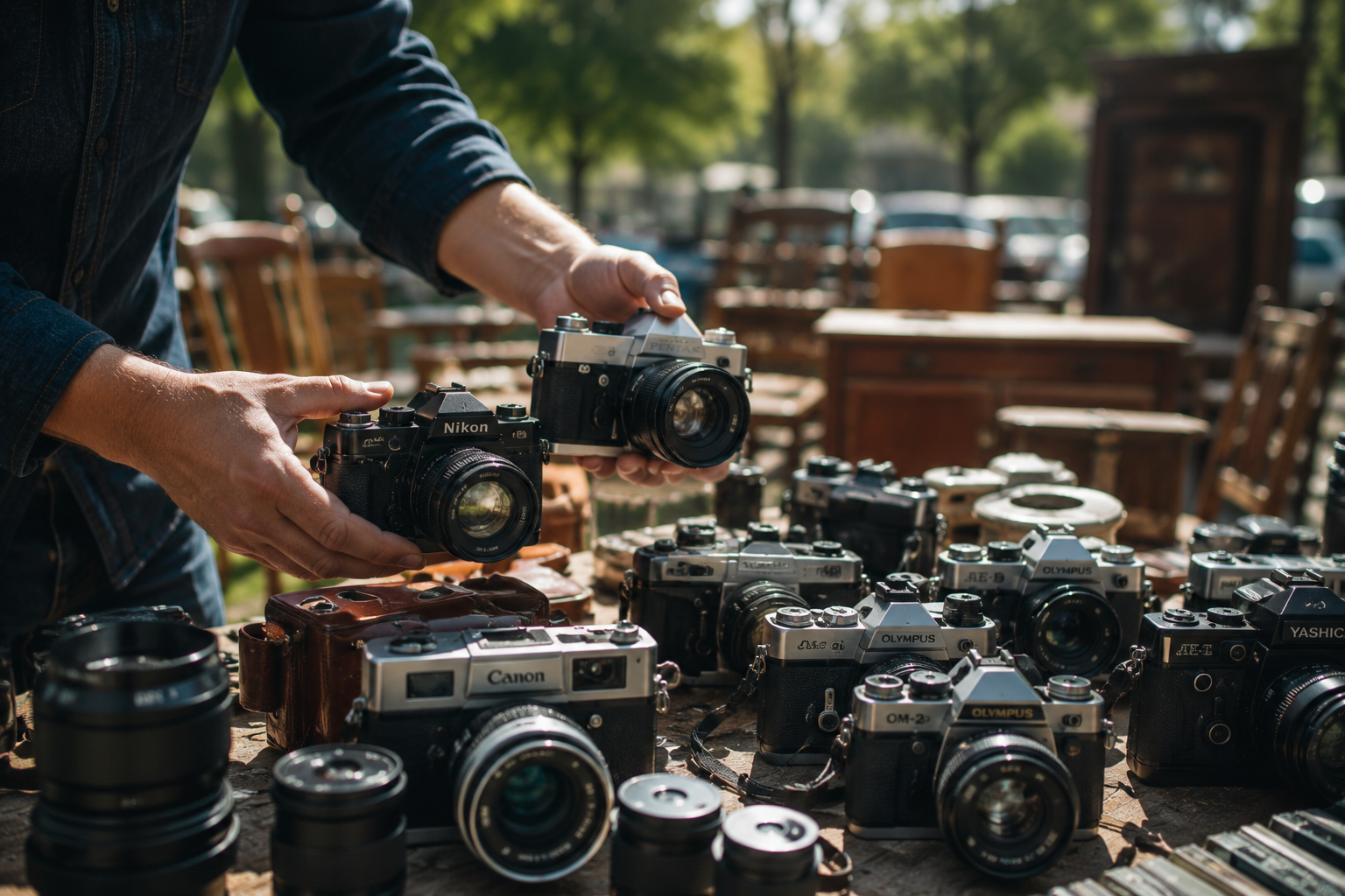 Vintage film cameras and photography equipment